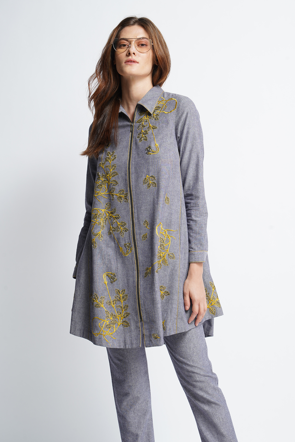 Roots Side Triangle Shirt Dress With Narrow Pants