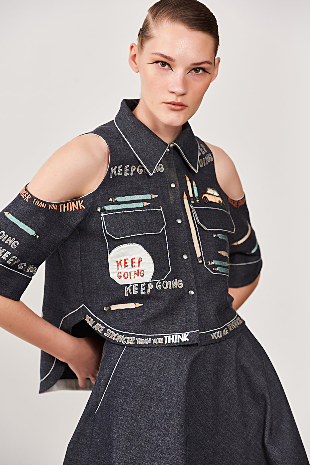 Keep Going Cold Shoulder High Low Shirt