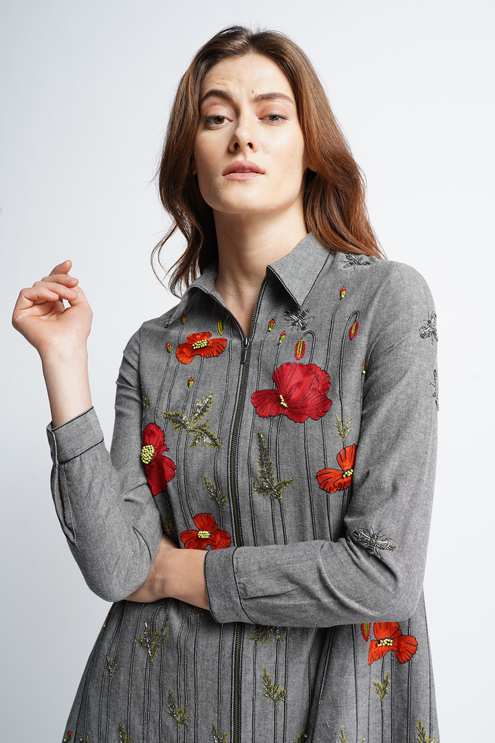 Poppy Garden Side Triangle Shirt Dress