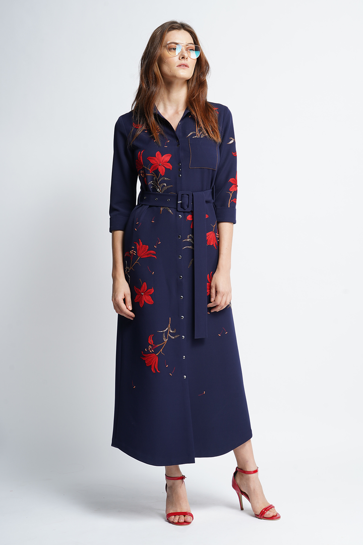 Lilies Long Shirt Dress With Buckle Belt