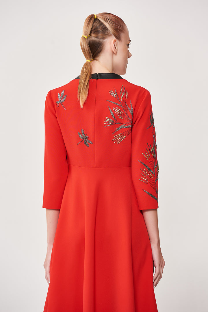 Umbrella and Grass Circular Midi Dress With Bow