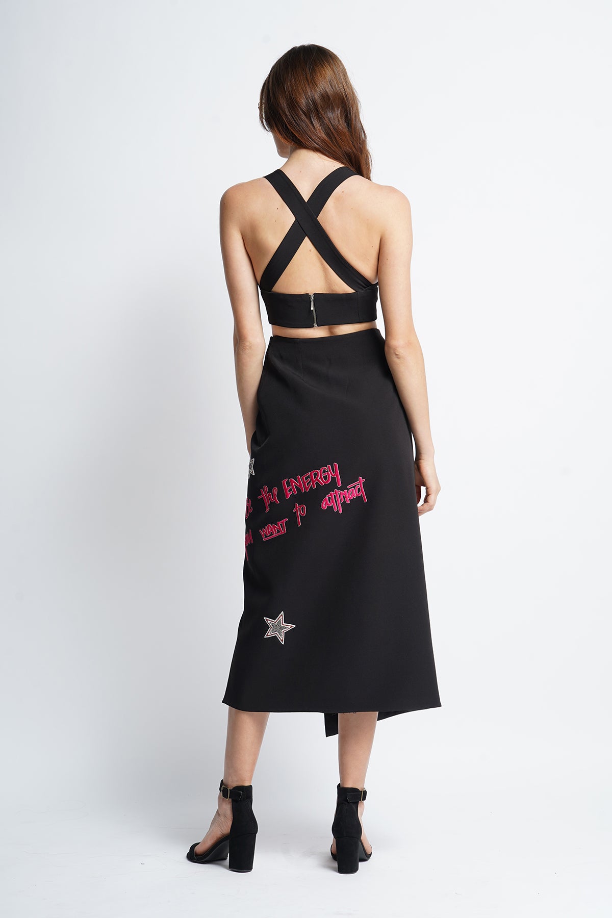 Numbers Text And Dragonfly Wrap Skirt With Bralette Top