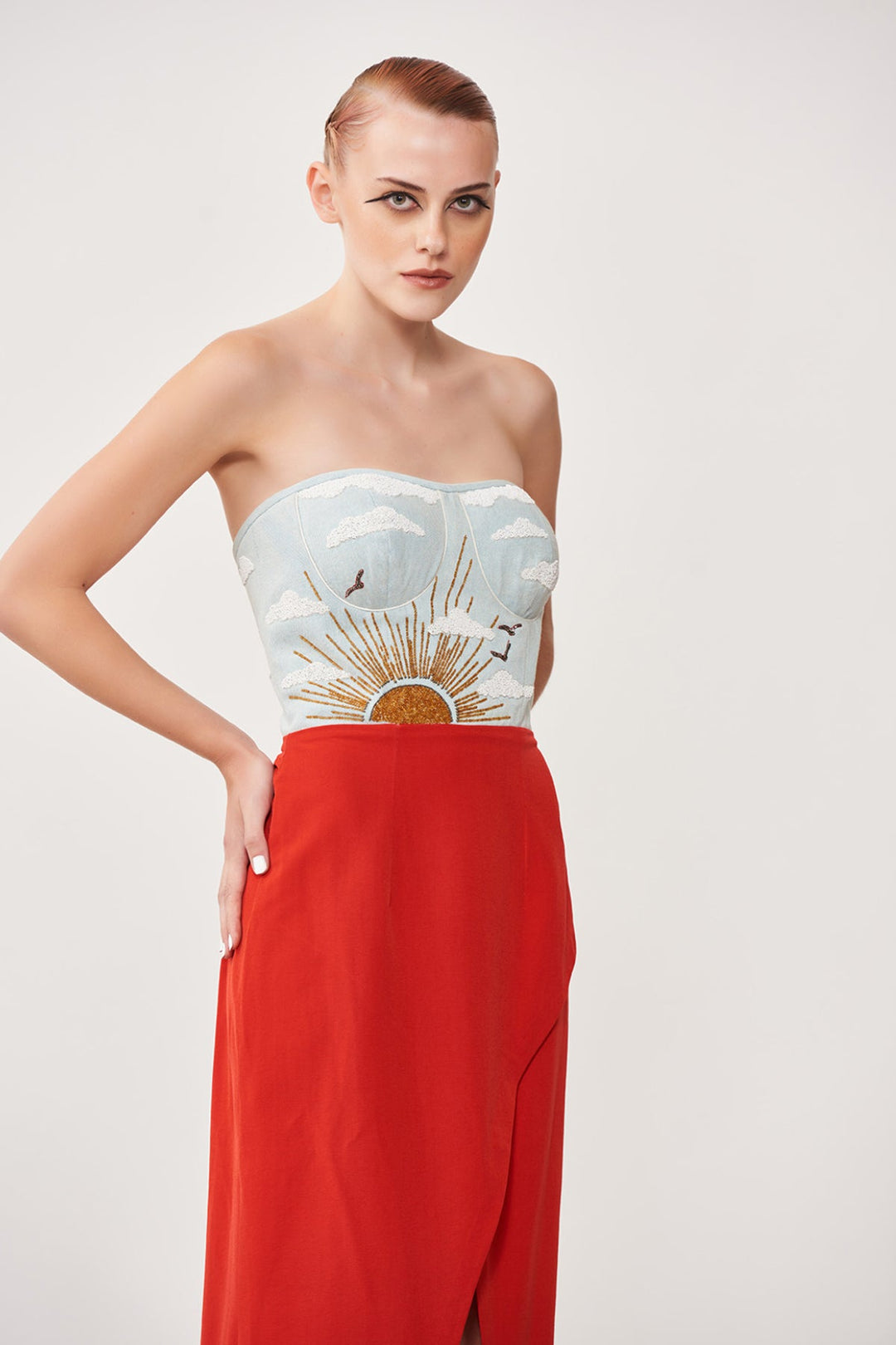 Barkha Singh In Cloud, Rainbow &amp; Bird Colour Block Dress