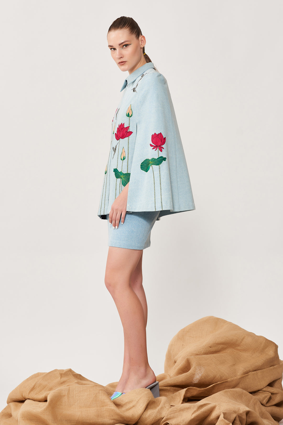 Lotus & Humming Bird Cape With Mini Skirt