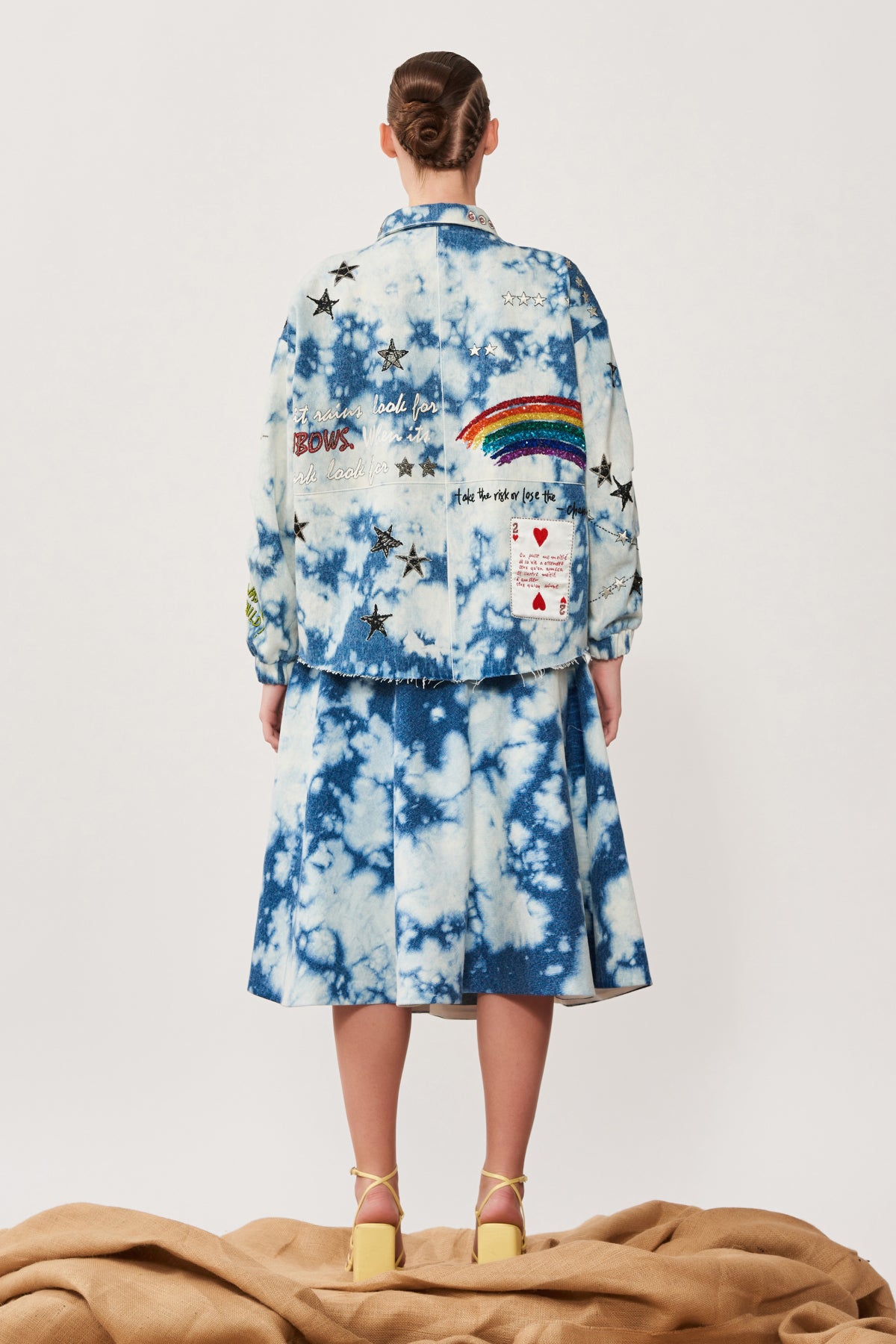 Happiness in Rainbow Oversized Denim Jacket With Corset and Skirt