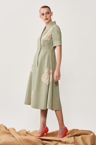 Monstera Wrap Dress With Puff Sleeves