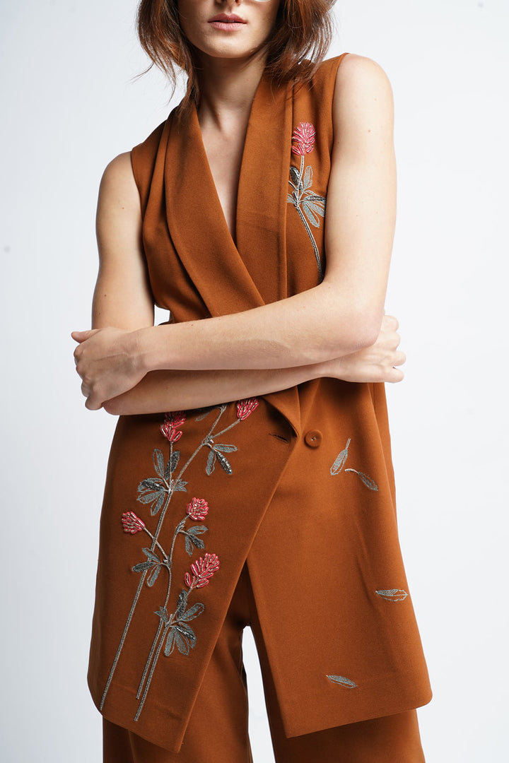 Meadow Plant Overlapped Sleeveless Coat Dress