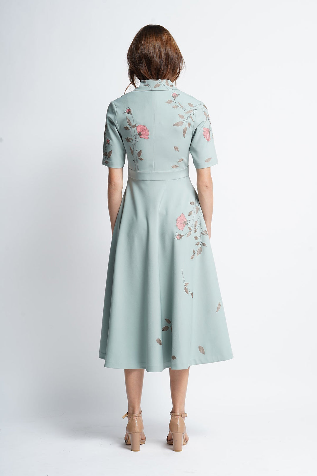 Roses Buds And Leaves Coat Collar Circular Dress