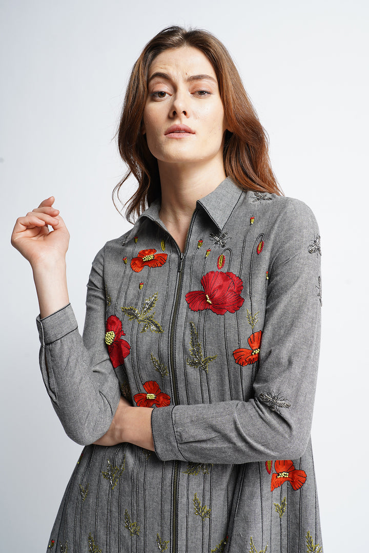 Poppy Garden Side Triangle Shirt Dress