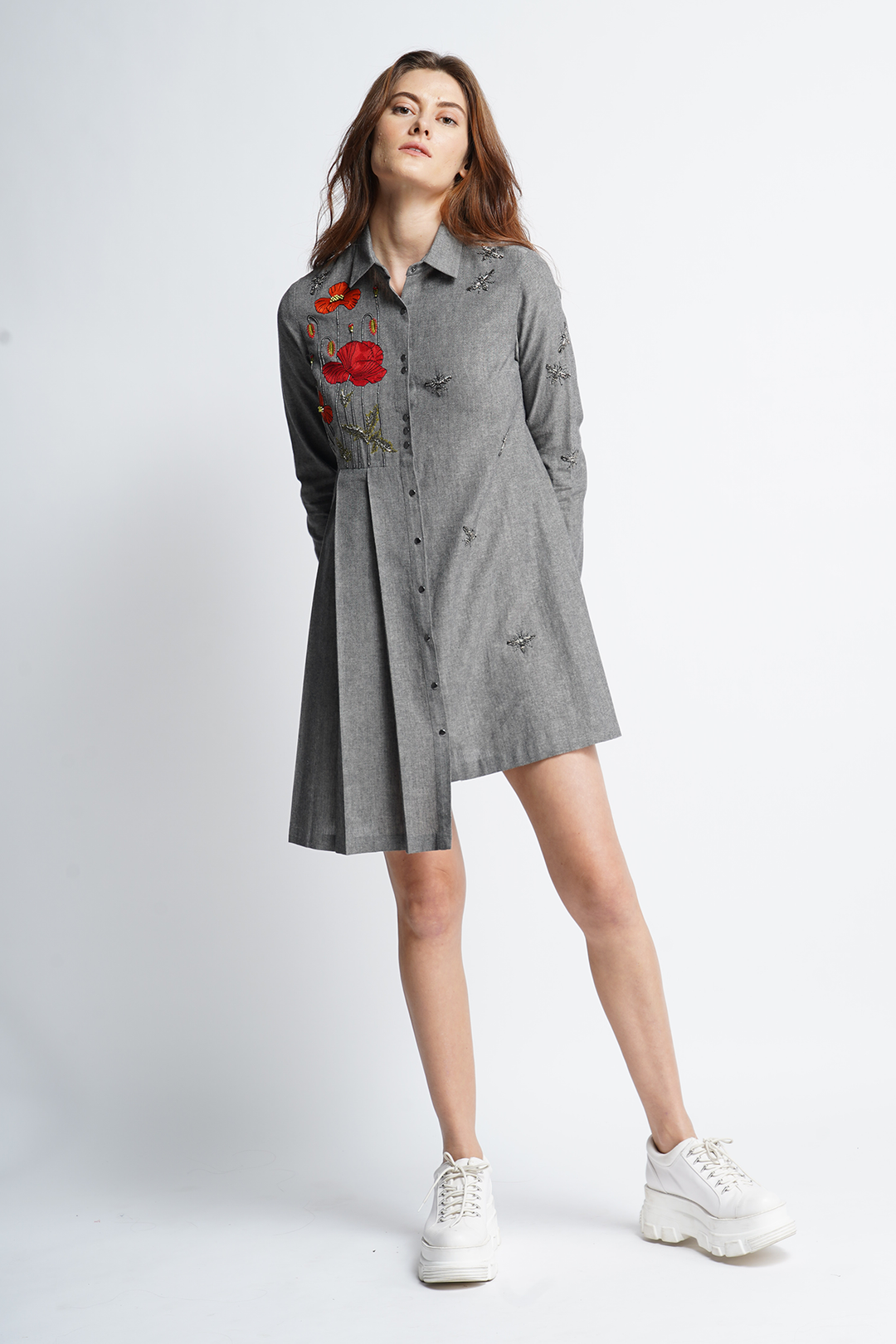 Poppy Garden Side Pleated Shirt Dress