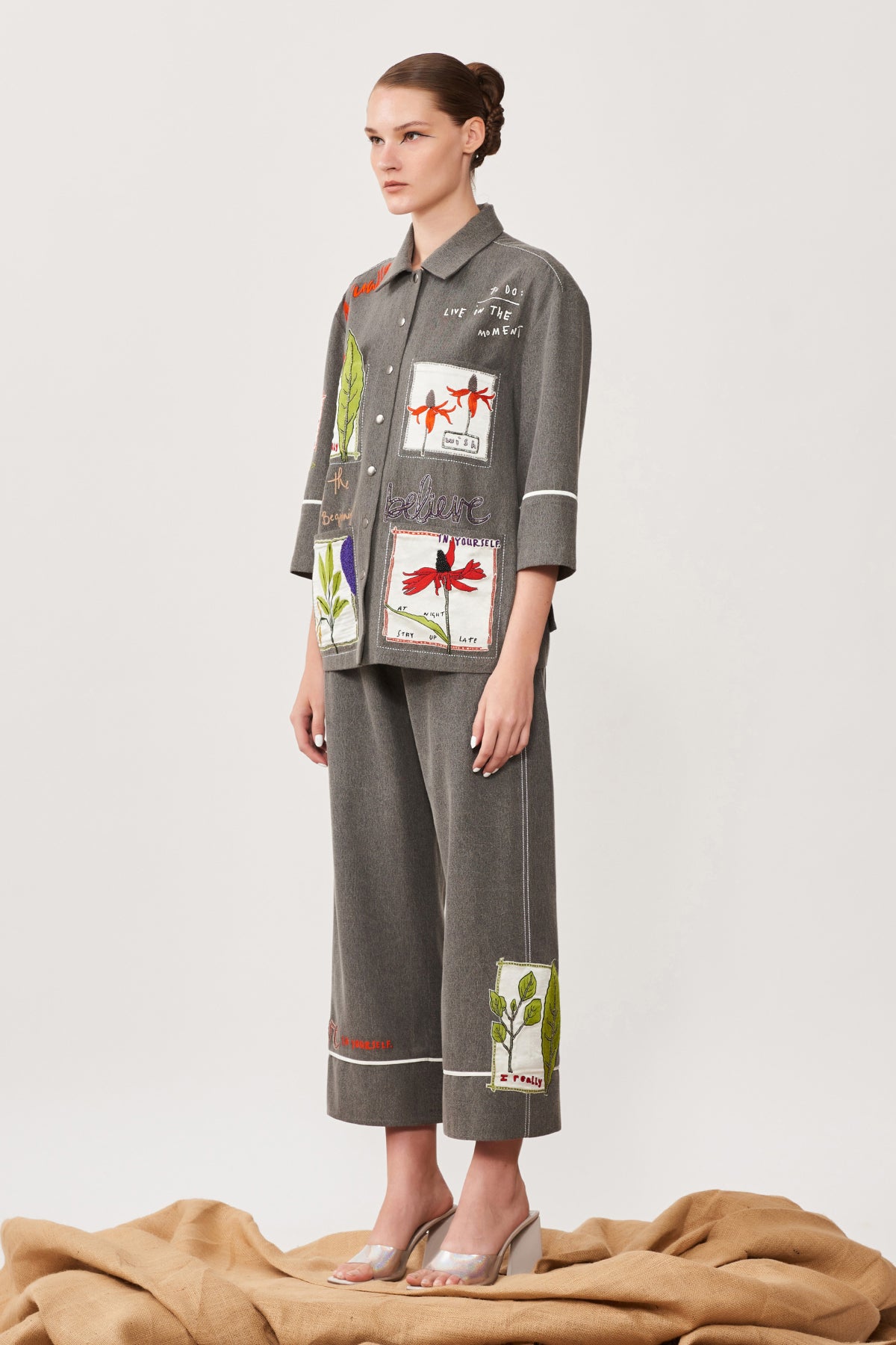 Botanical Patches Boxy Shirt With Pant