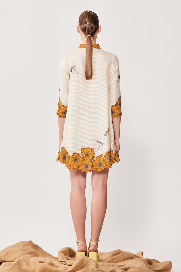 Cutwork Flower and Dragonfly Side Triangle Shirt Dress