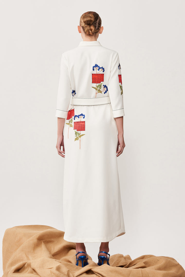 Calender Long Shirt Dress With Buckle Belt