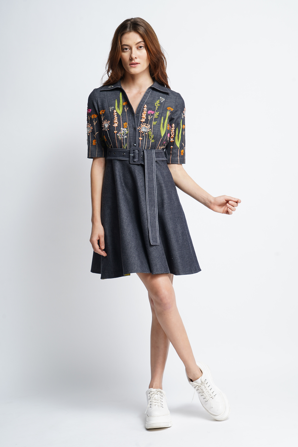 Summer Bloom Short Dress With Buckle Belt