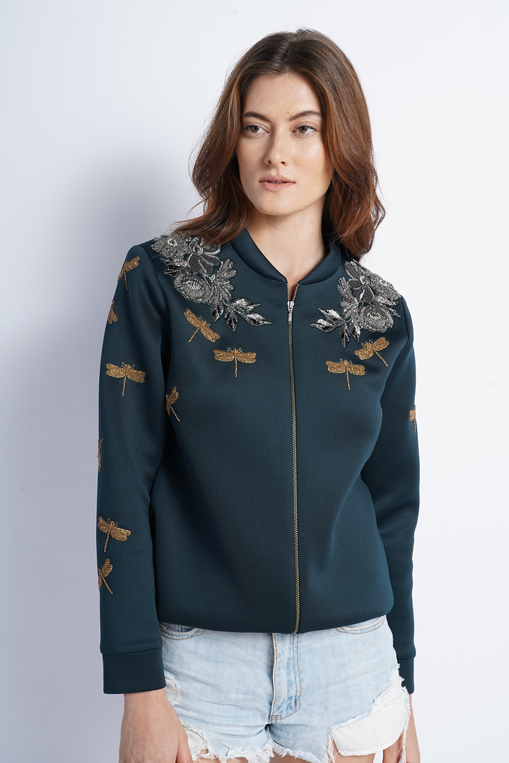 Shoulder Flower Botany And Dragonflies Bomber Jacket