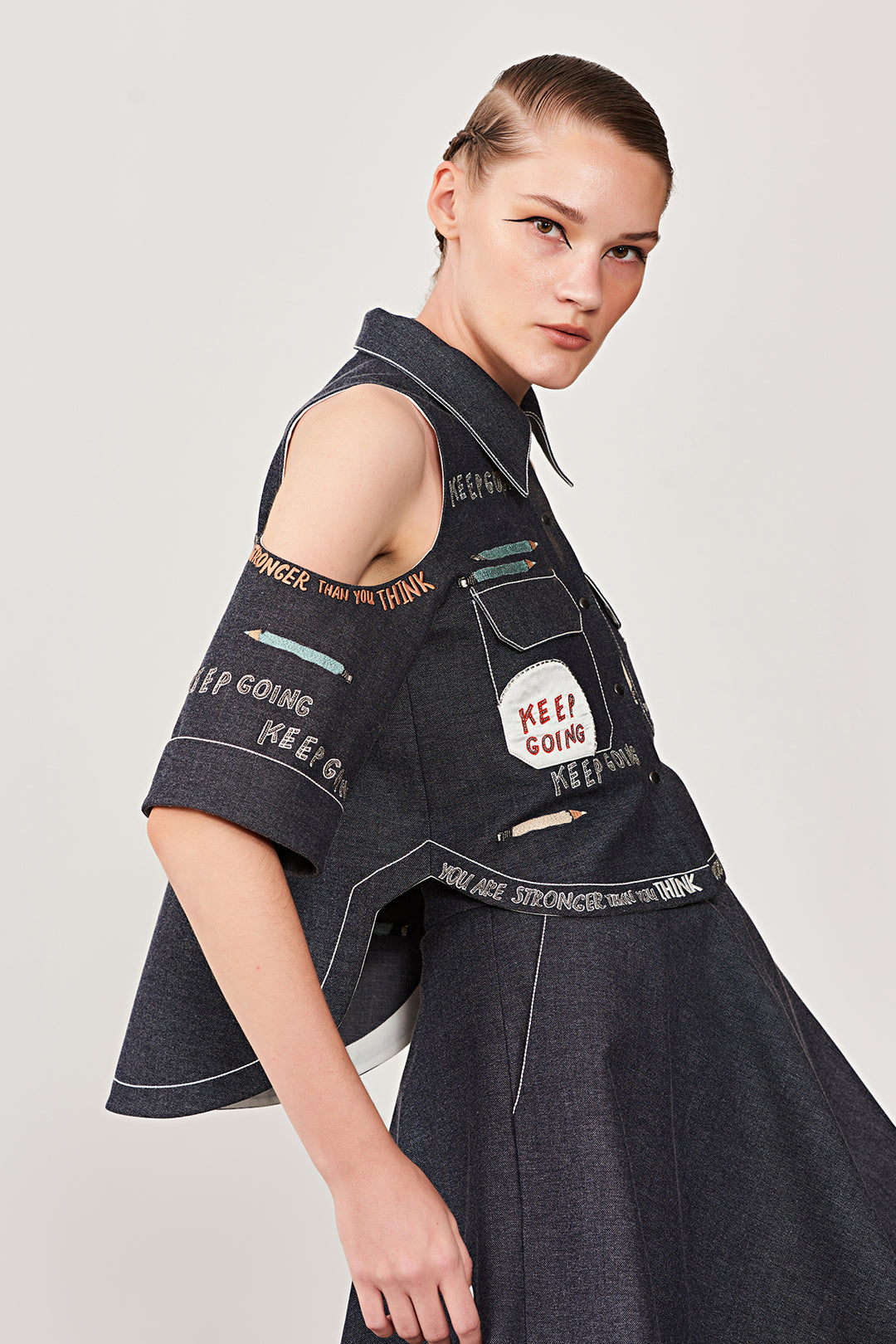 Keep Going Cold Shoulder High Low Shirt With Circular Skirt