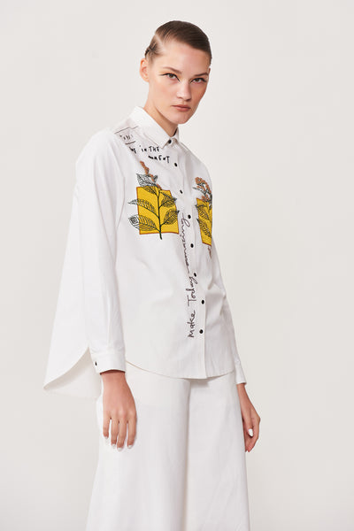 Leaves Patch High Low Shirt With Flared Pant