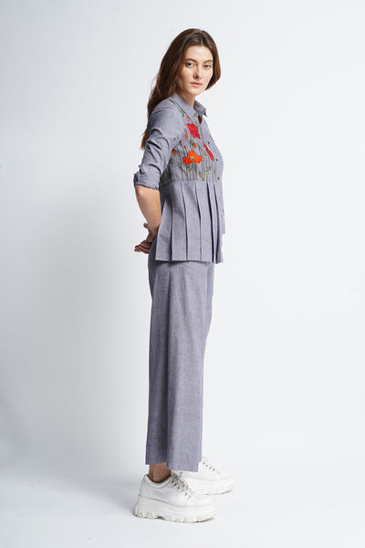 Poppy Garden Side Pleated Shirt with Matching Pants