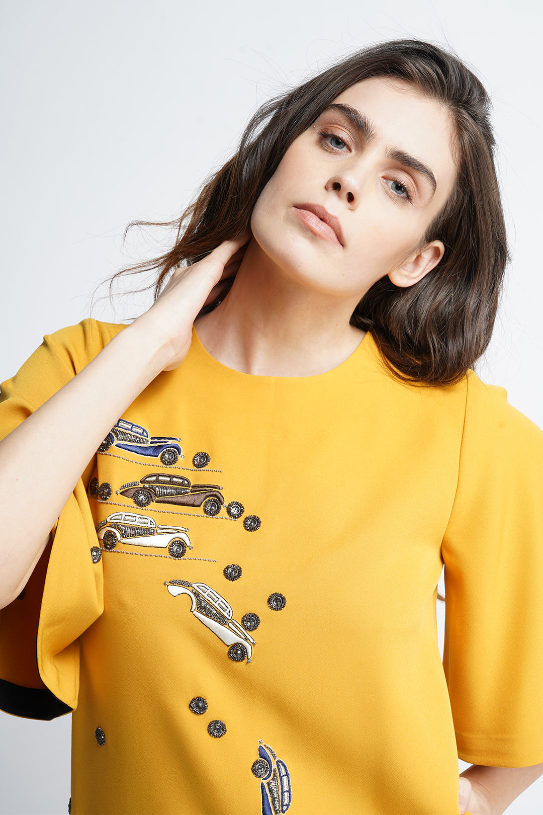 Dinky Car Mini Dress with Flared Sleeves
