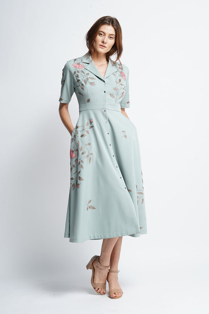 Roses Buds And Leaves Coat Collar Circular Dress