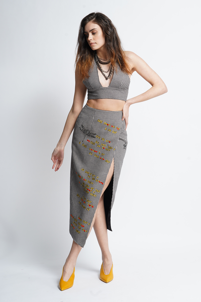 Bralette Top of Numbers Text and Dragonfly Wrap Skirt