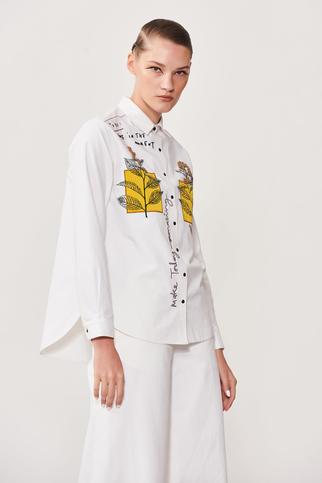 Leaves Patch High Low Shirt