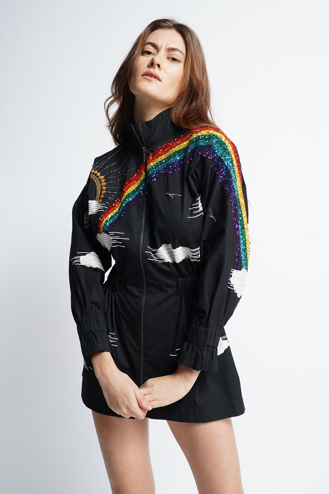 Rainbow Sun And Clouds Jacket Dress