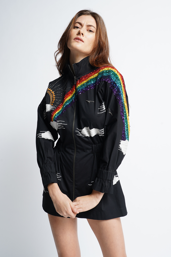 Rainbow Sun And Clouds Jacket Dress