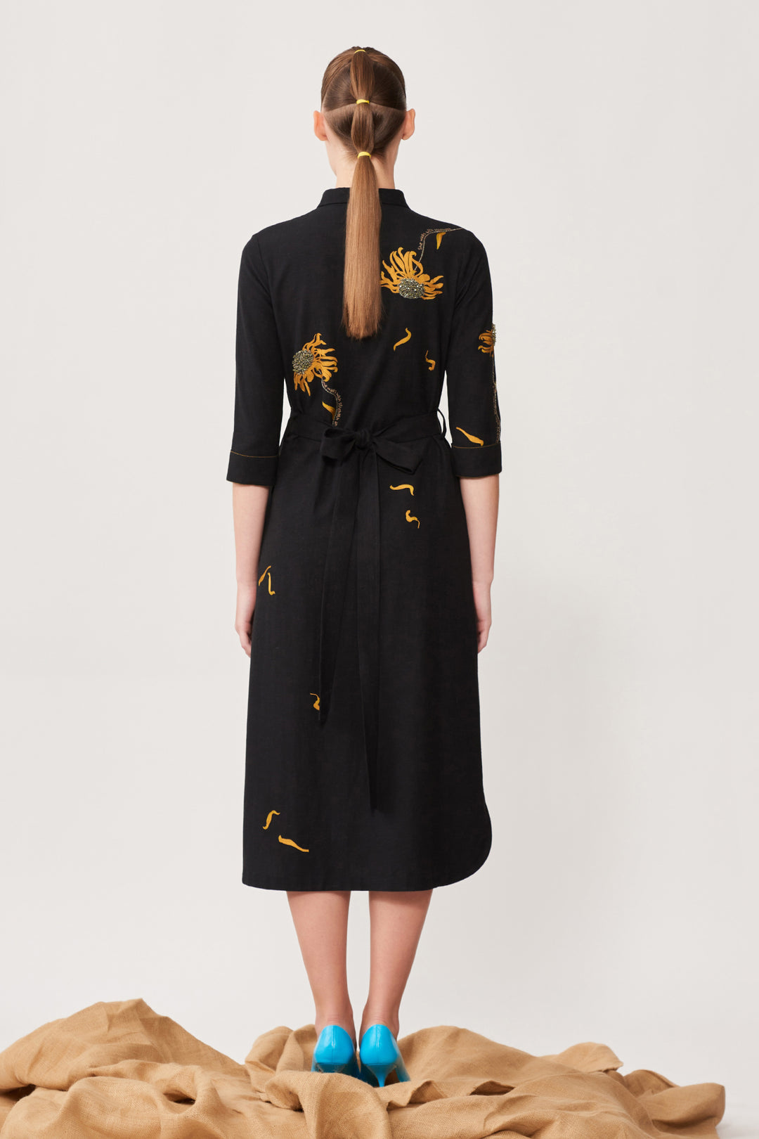 Withering Flower Long Shirt Dress With Belt