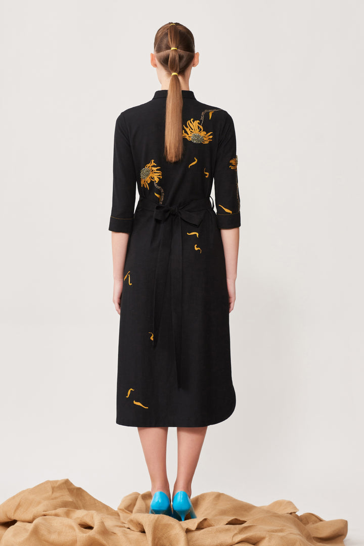Withering Flower Long Shirt Dress With Belt