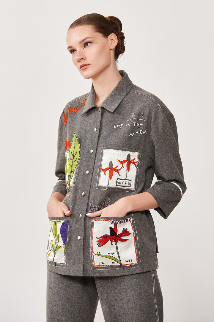Botanical Patches Boxy Shirt With Pant