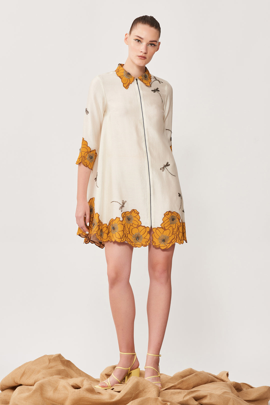 Cutwork Flower and Dragonfly Side Triangle Shirt Dress