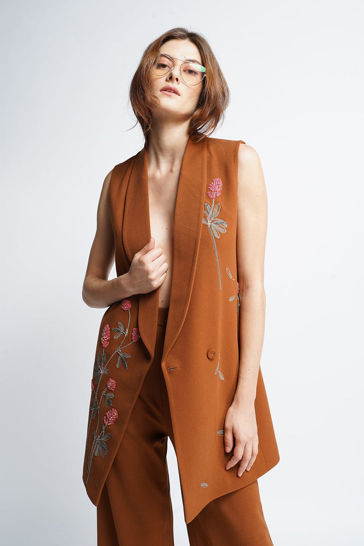 Meadow Plant Overlapped Sleeveless Coat Dress