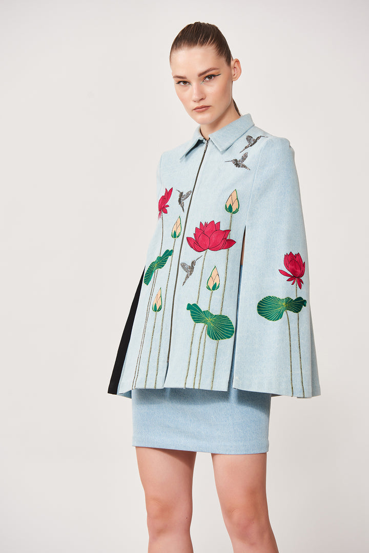 Lotus &amp; Humming Bird Cape With Mini Skirt