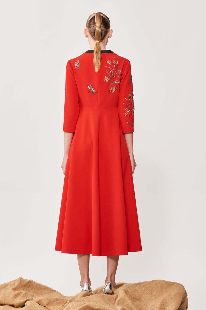 Umbrella and Grass Circular Midi Dress With Bow