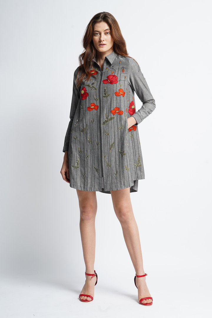 Poppy Garden Side Triangle Shirt Dress
