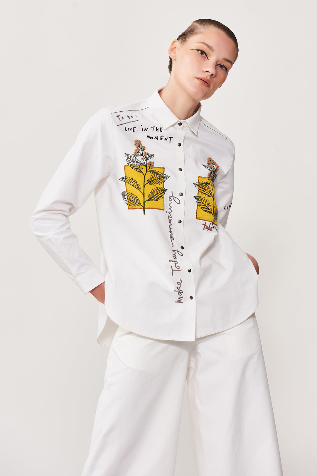 Leaves Patch High Low Shirt