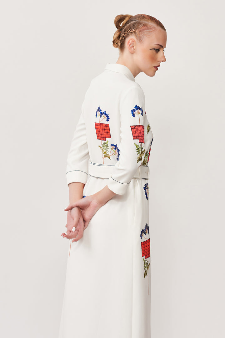 Calender Long Shirt Dress With Buckle Belt