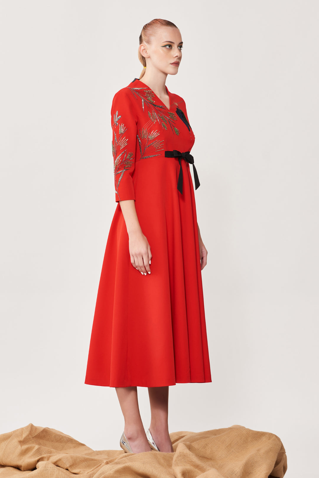 Umbrella and Grass Circular Midi Dress With Bow