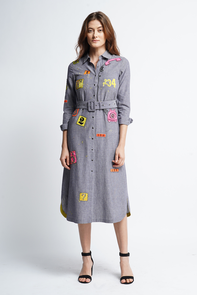 Odd And Even Numbers Long Shirt Dress With Buckle Belt XS Odd And Even Numbers Long Shirt Dress With Buckle Belt XS