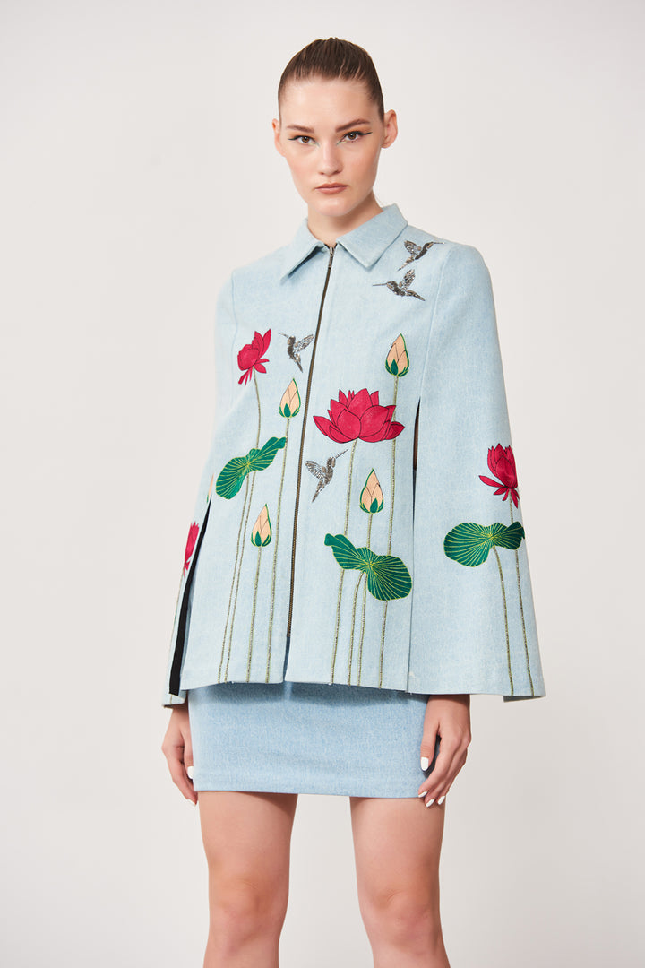 Lotus &amp; Humming Bird Cape With Mini Skirt