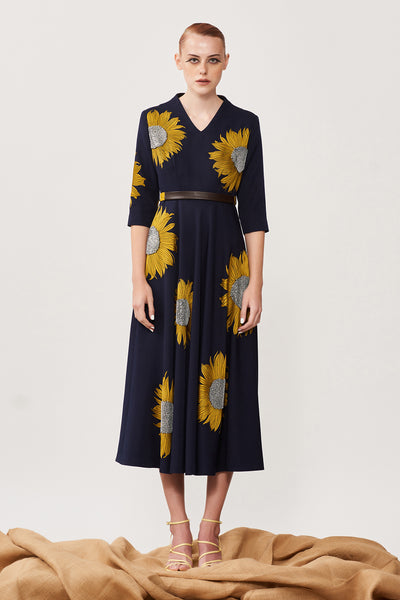 Sunflower Circular Midi Dress With Belt