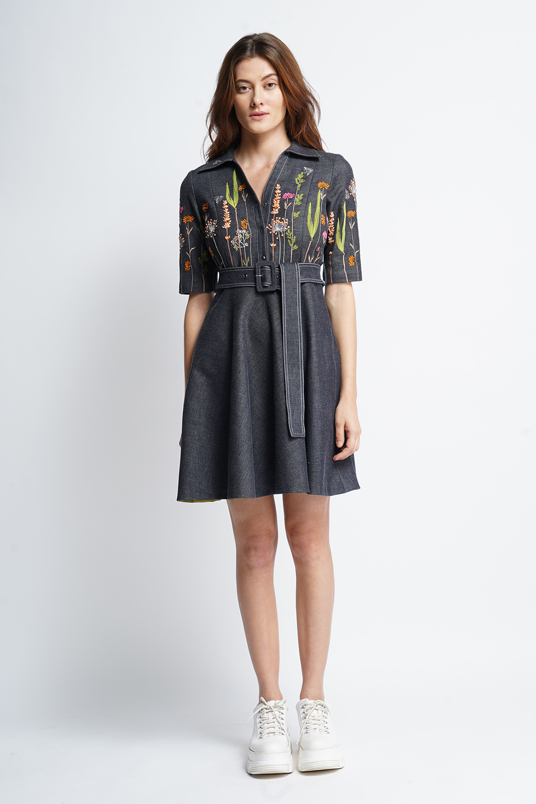 Summer Bloom Short Dress With Buckle Belt