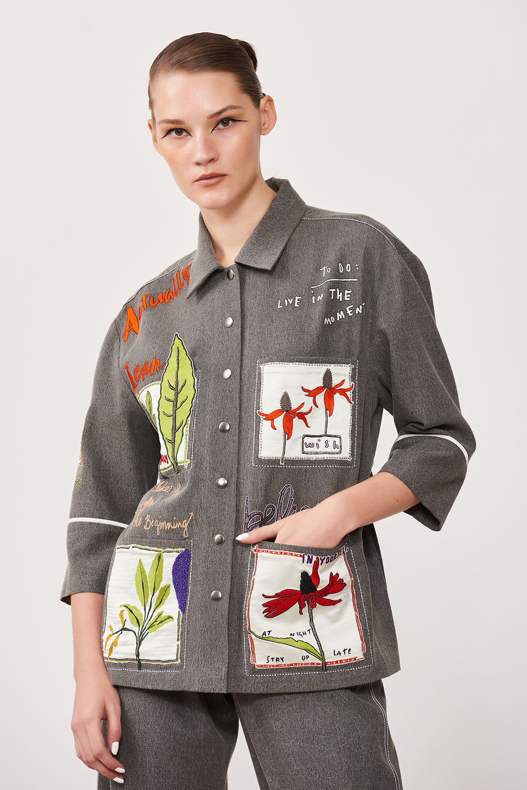 Botanical Patches Boxy Shirt With Pant