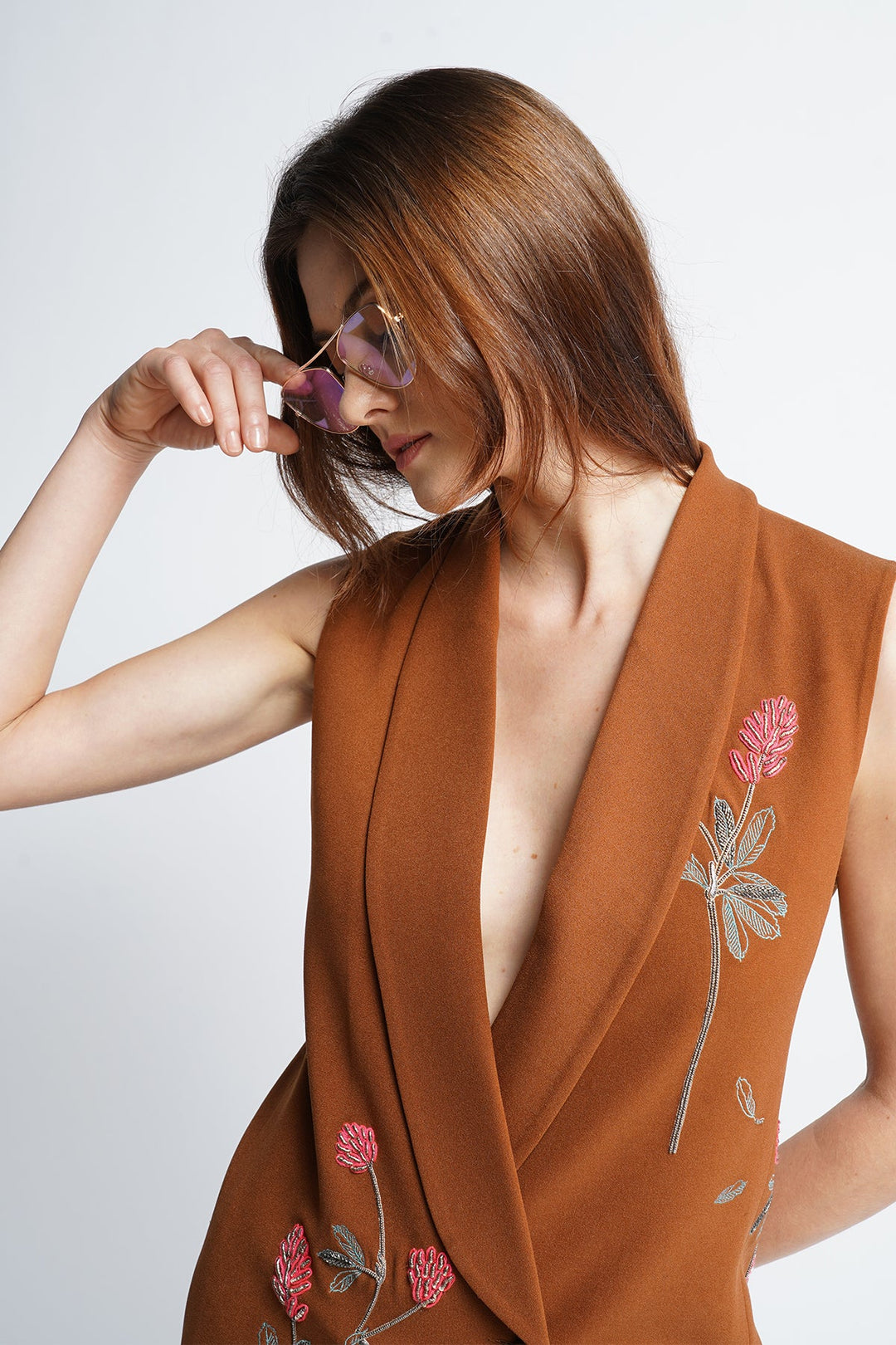 Meadow Plant Overlapped Sleeveless Coat Dress
