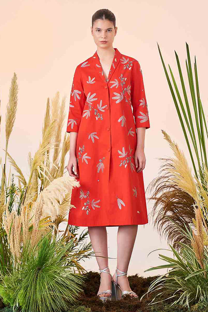 Tiny Branches Shawl Collar Long Dress