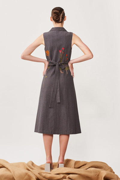 Botanical Flowers Sleeveless Wrap Dress With Attached Belt