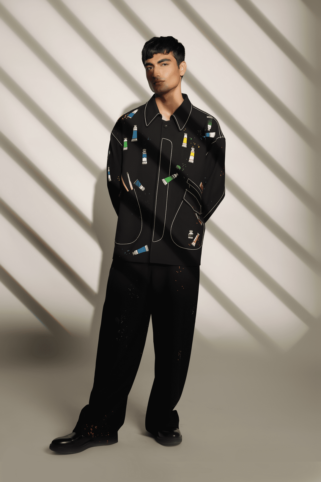 Aashim Gulati In Paint Tubes Oversized Jacket With Matching Pants