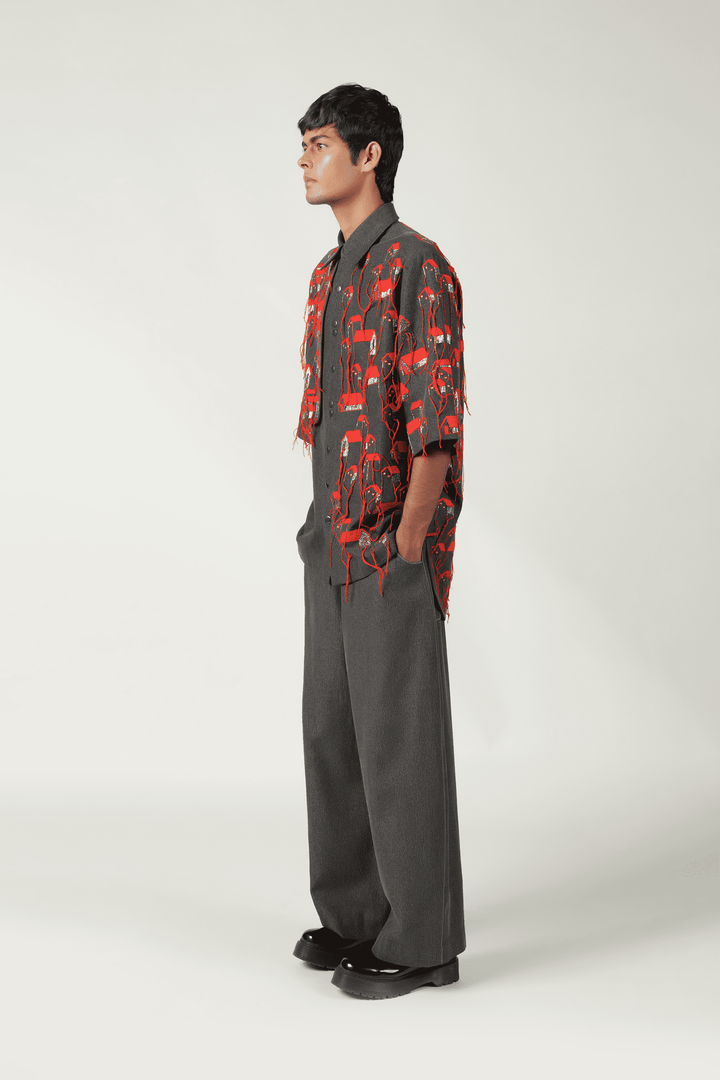 Tiny Houses Flap High-Low Oversized Shirt With Pants And Cap