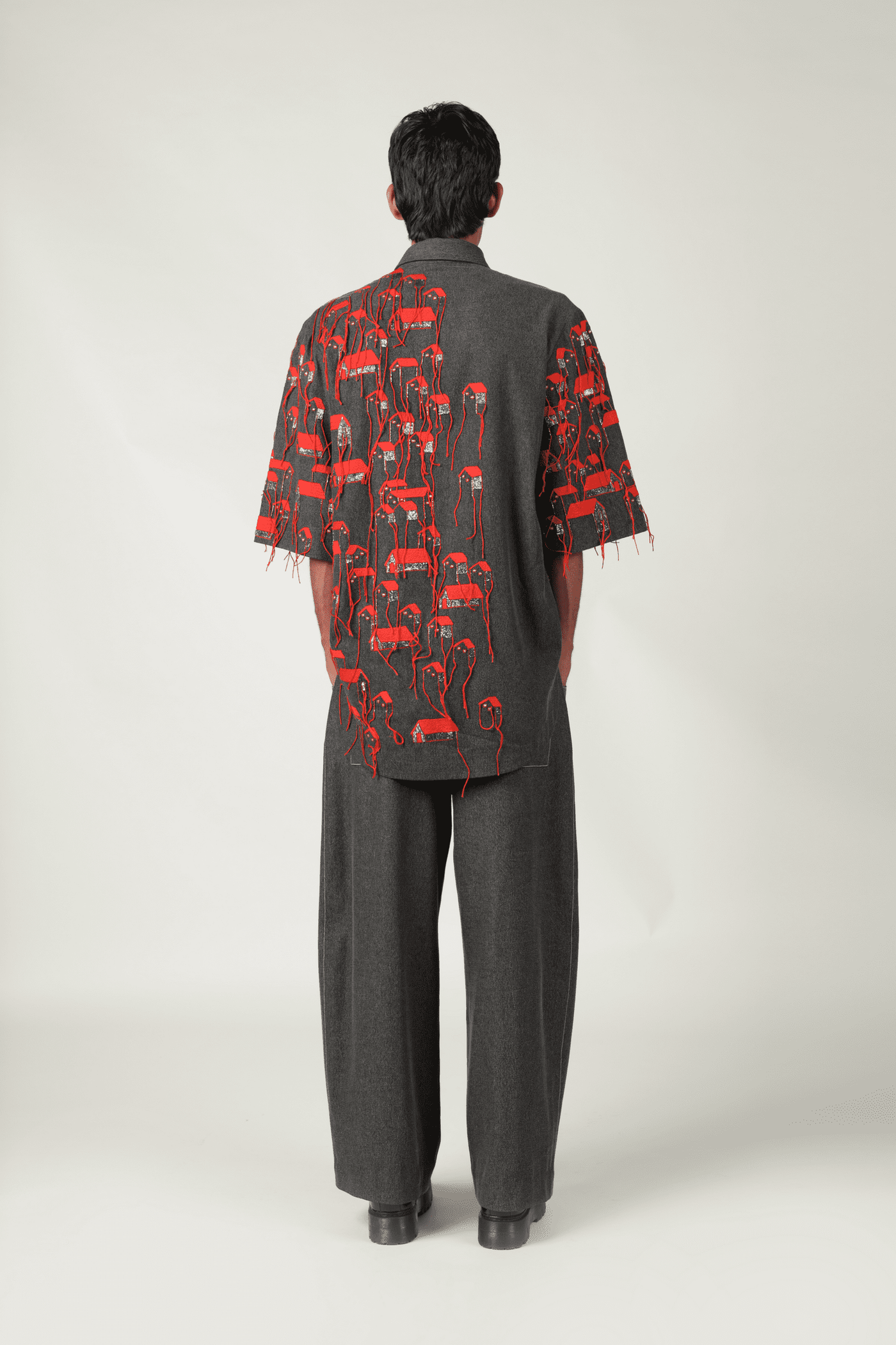 Tiny Houses Flap High-Low Oversized Shirt With Pants And Cap